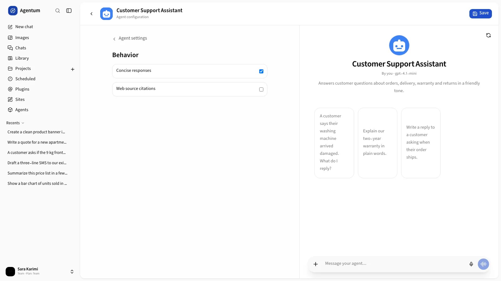 The Behavior section with its two options