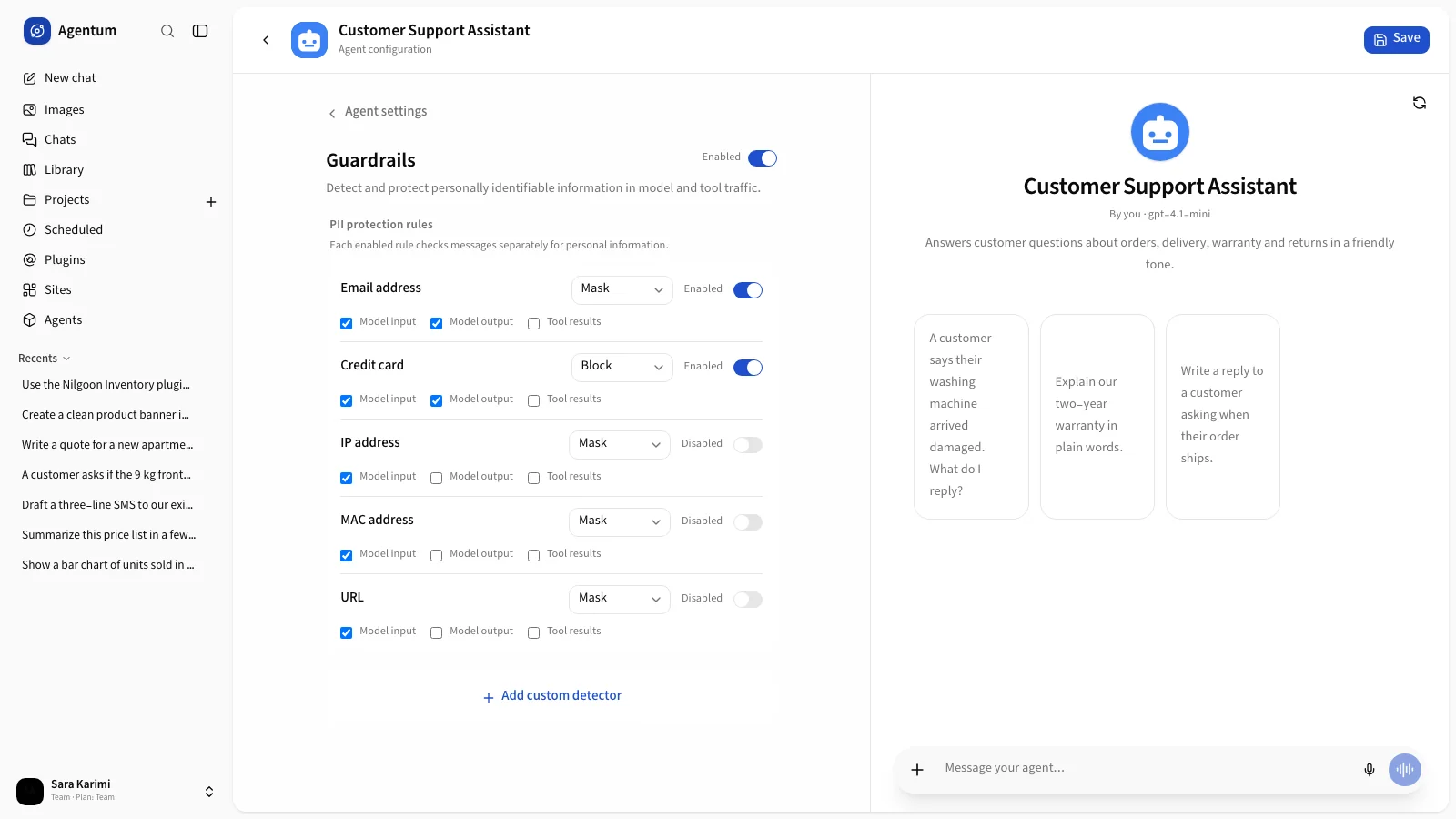 The Guardrails section with built-in rules, strategies and scopes