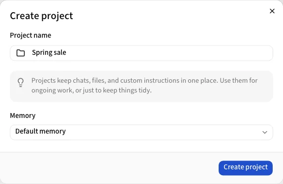 The Create project dialog