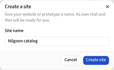 The Create a site dialog