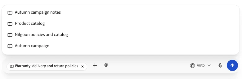 Mentioning a knowledge base in the message box