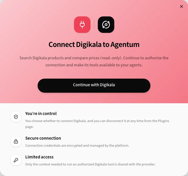 The connection window with the Continue button