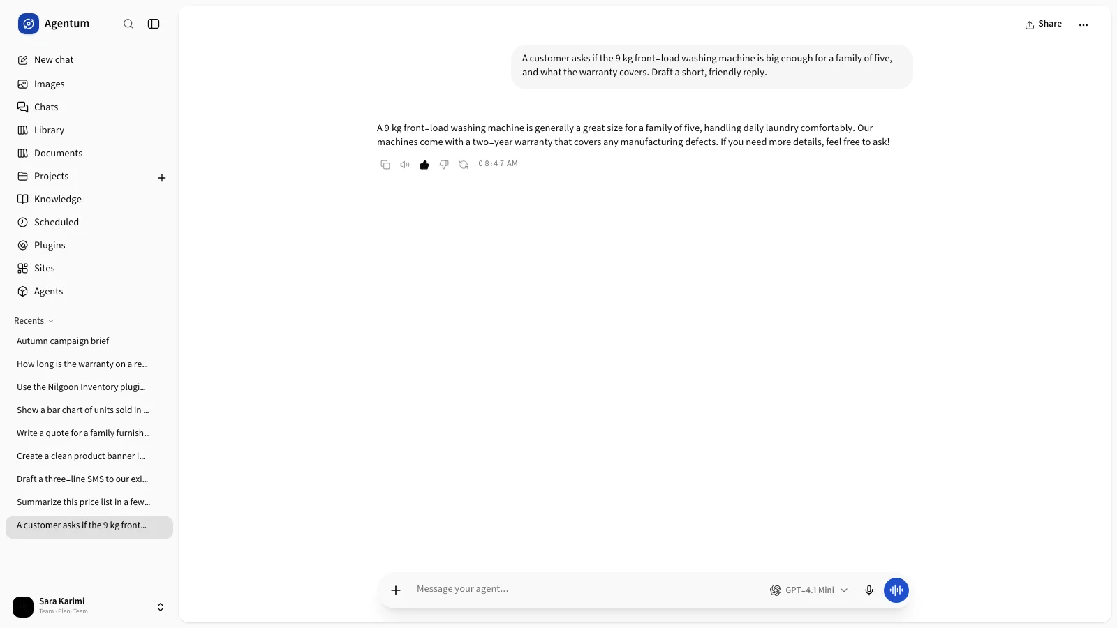 The buttons under an answer
