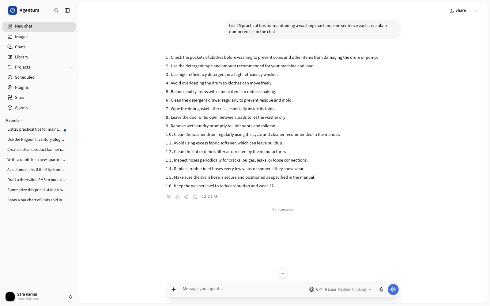 A reply stopped with Stop generation