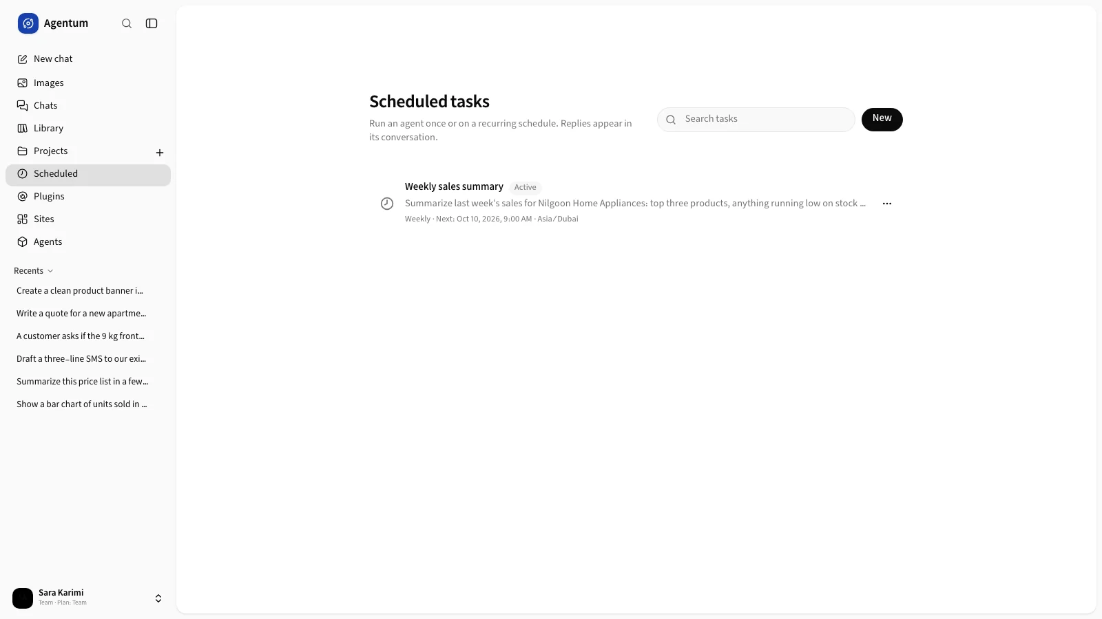 The list of scheduled tasks