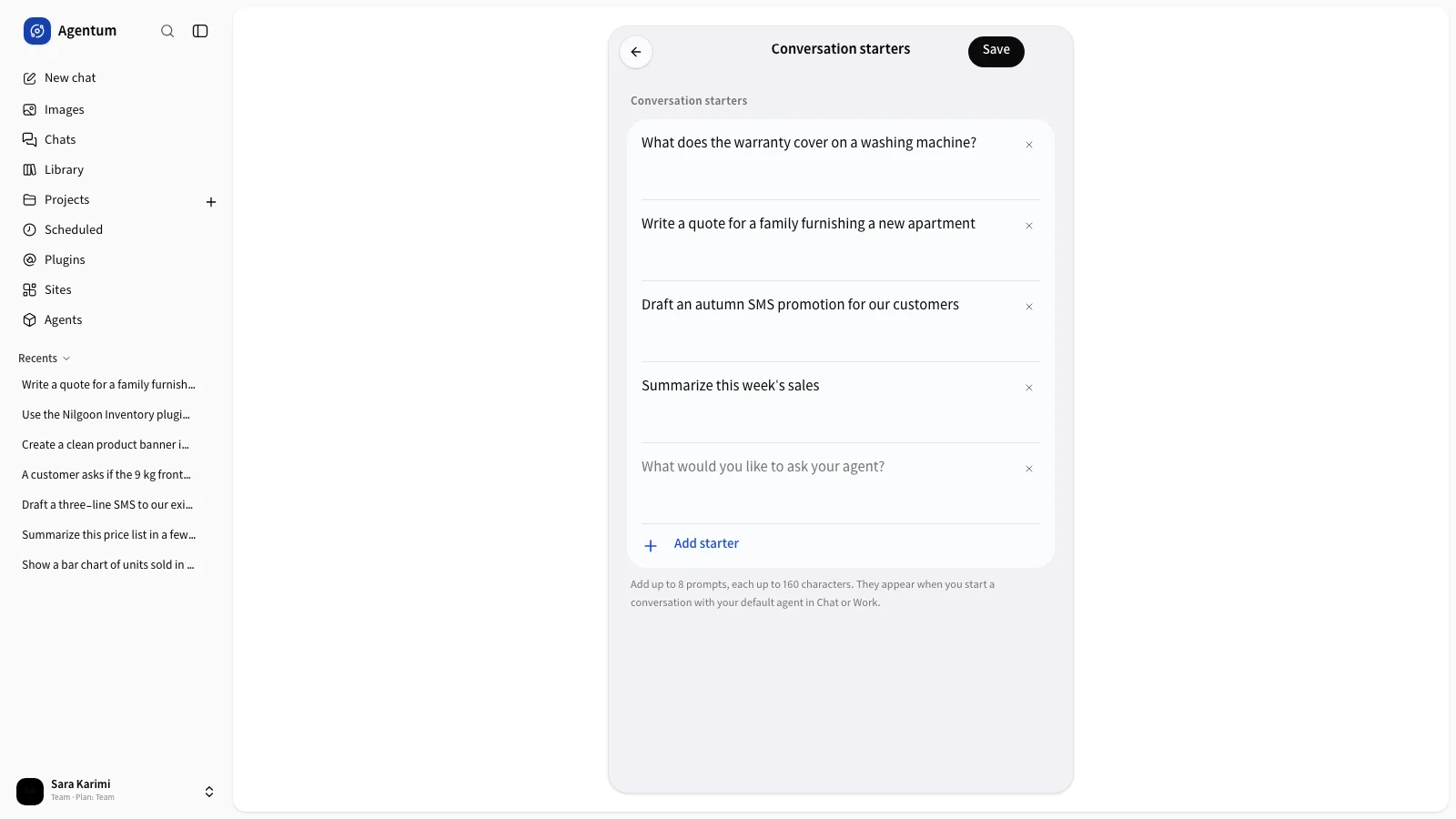 Editing your conversation starters.