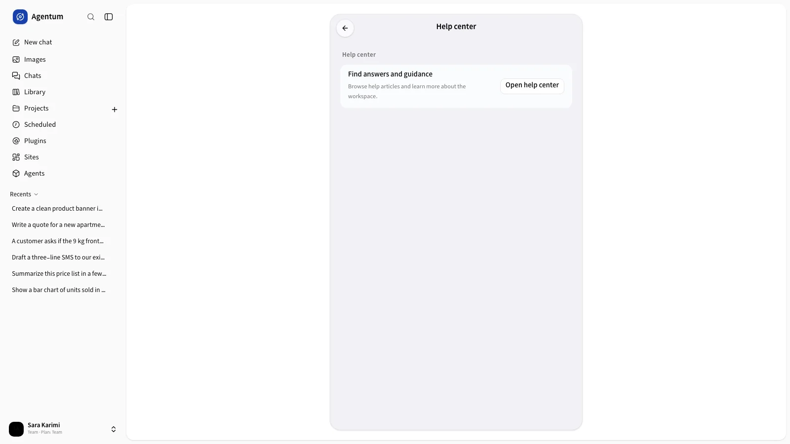 The Help center page.