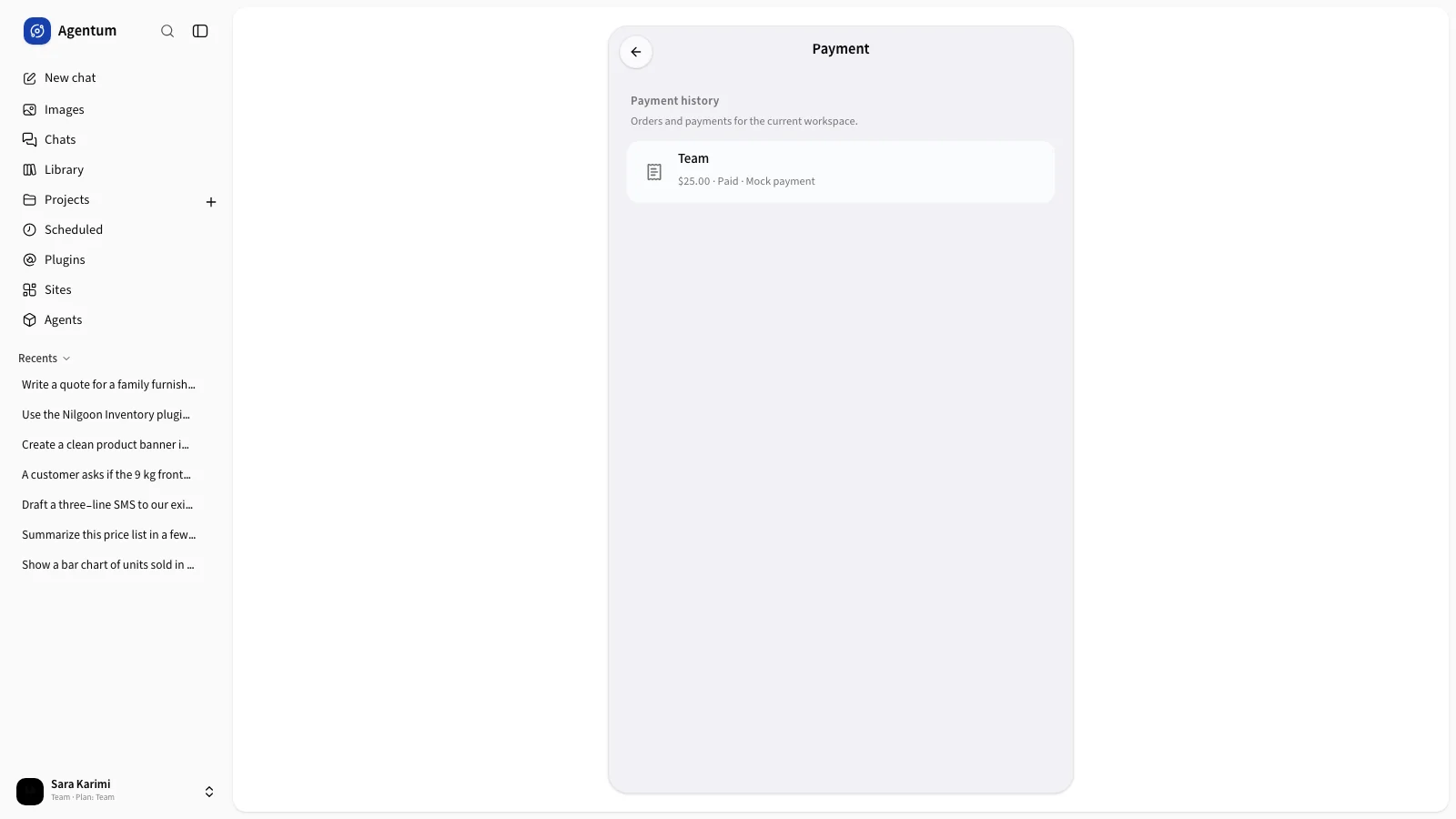The payment history list