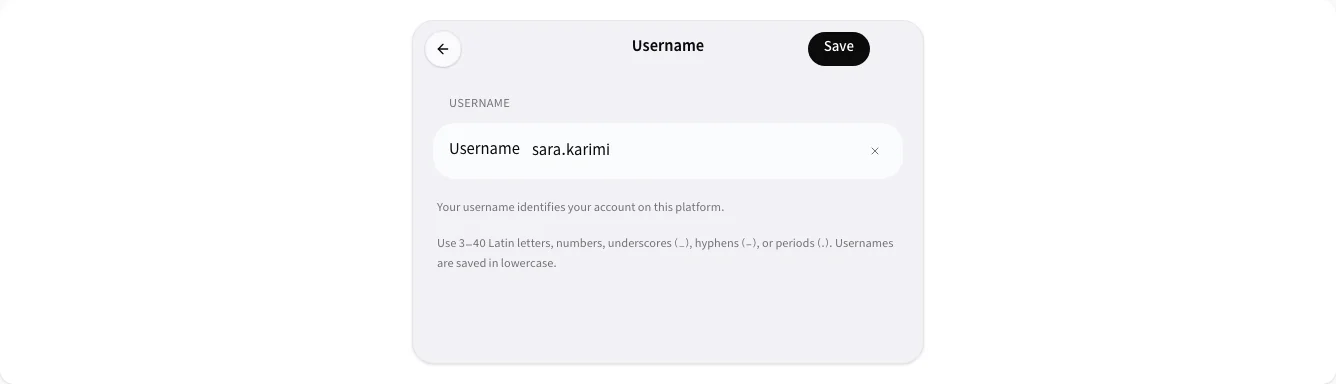 The username field with the rules underneath