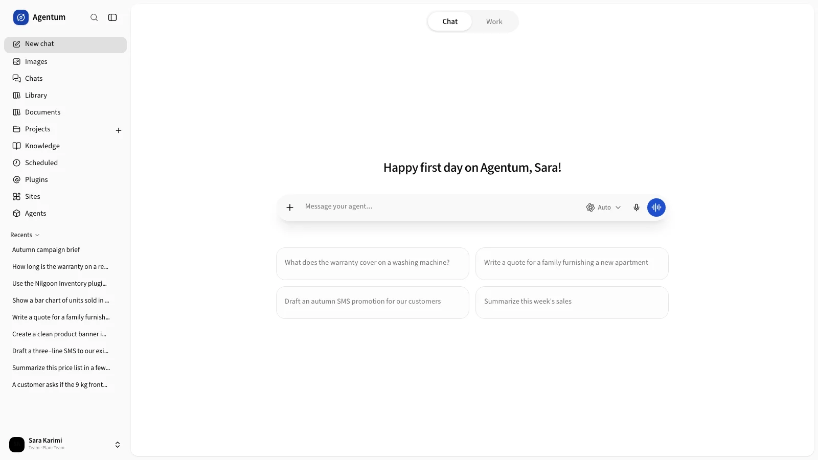 A new chat with the message box