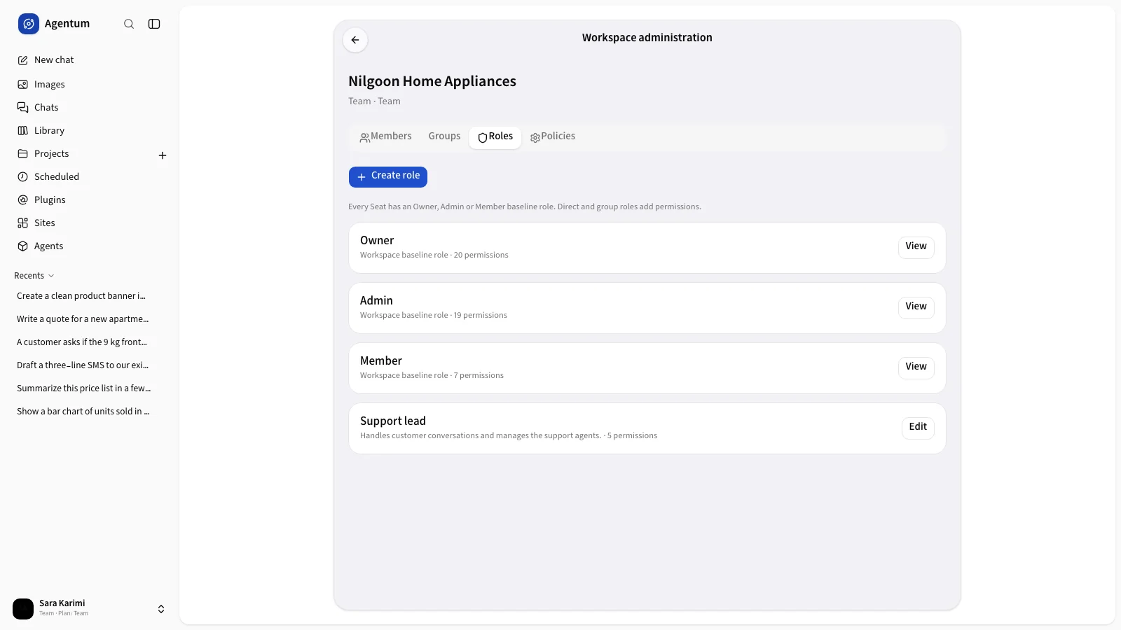 The Roles tab