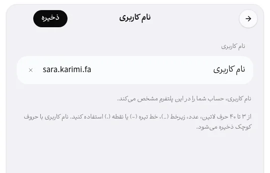 فیلد نام کاربری با قوانین زیر آن